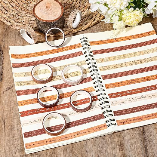 8 Rolls Arts Adhesive Tapes,Washi Tape Charming Vintage Washi Tape Set Thin Retro Decorative Masking Tapes for Journals Scrapbooking DIY Crafts Planners Gift Wrapping