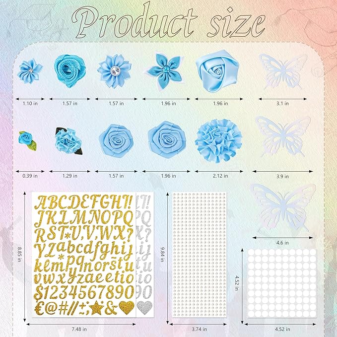 VISSTREE DIY Graduation Cap Decoration, 56 Pcs Cap Decorations for Graduation Kit 2026 DIY Grad Cap Graduation Gift with Blue Paper Flowers 3D Glitter Butterfly Custom Number Letter Stickers Decor