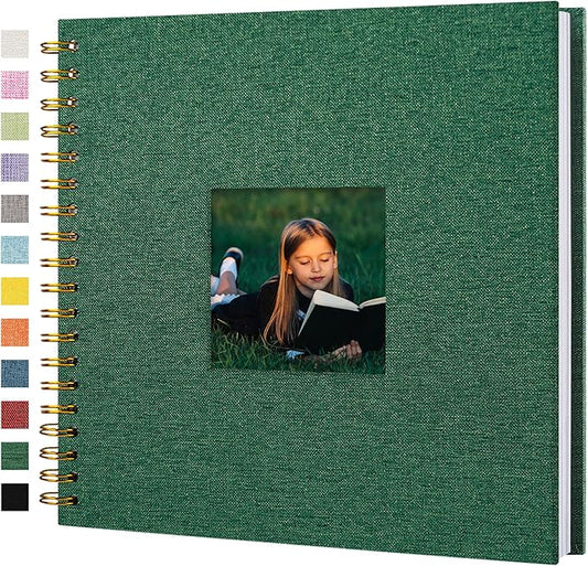 Scrapbook Photo Album Linen Cover, 10 x 10 Inch Hardcover Kraft White Pages Memory Book, for Travel Wedding Guest Book Christmas Baby Shower (20 Sheets/ 40 Pages,Darkgreen)