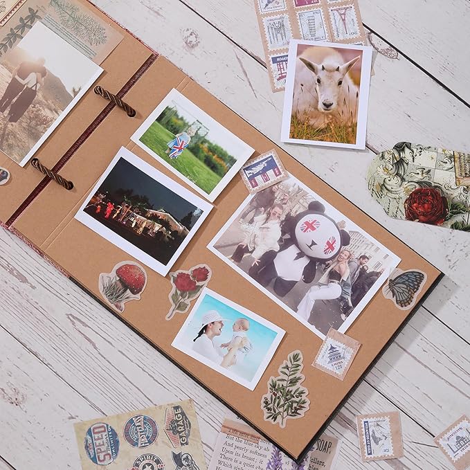 Scrapbook Photo Album,Our Adventure Book, Embossed Words Hard Cover Movie Up Travel Scrapbook for Anniversary, Wedding, Travelling, Baby Shower, etc (Retro Adventure Book)