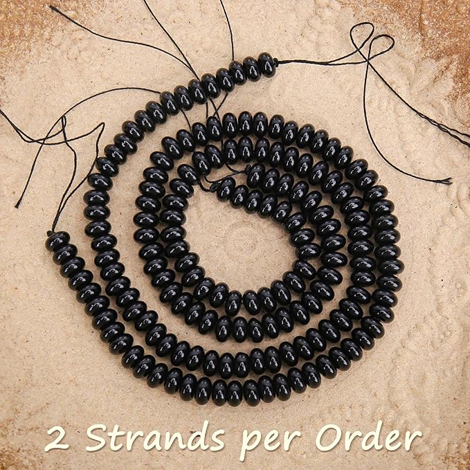 2 Strands (150PCs) Black Obsidian Rondelle Beads, 5 * 8mm Gemstone Loose Spacer Abacus Disk Beads for DIY Bracelet Necklace Earrings Jewelry Making, Craft Supplies Beading Kit