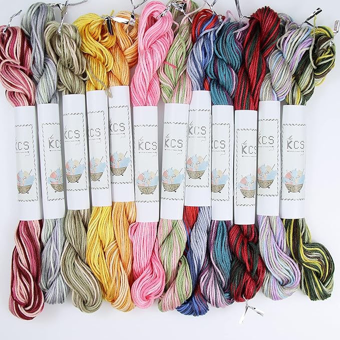 KCS Big skeins of 25 Meters Size 25 Color Variegated Cross Stitch Stranded Threads,12 skeins,13