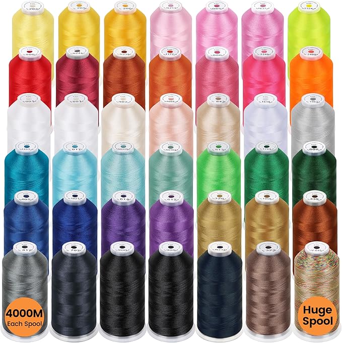 New brothreads – 42 Spools of Huge Spool 4000M(4400Y) Polyester Embroidery Machine Thread for Commercial and Domestic Embroidery Machines