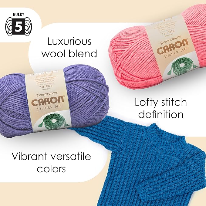 Caron Simply Me Ruby Yarn - 2 Pack of 200g / 7oz - 62% Acrylic 20% Nylon 18% Wool - #5 Bulky - 246Yards - Knitting/Crochet