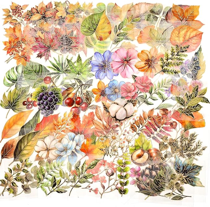 emmoolife Pressed Flower Stickers Set (100 PCS) Dried Flowers Themed Resin Sticker Decals Floral Botanical Journaling Stickers for Scrapbook Supplies Bullet Junk Journal Bottles Planner Laptops