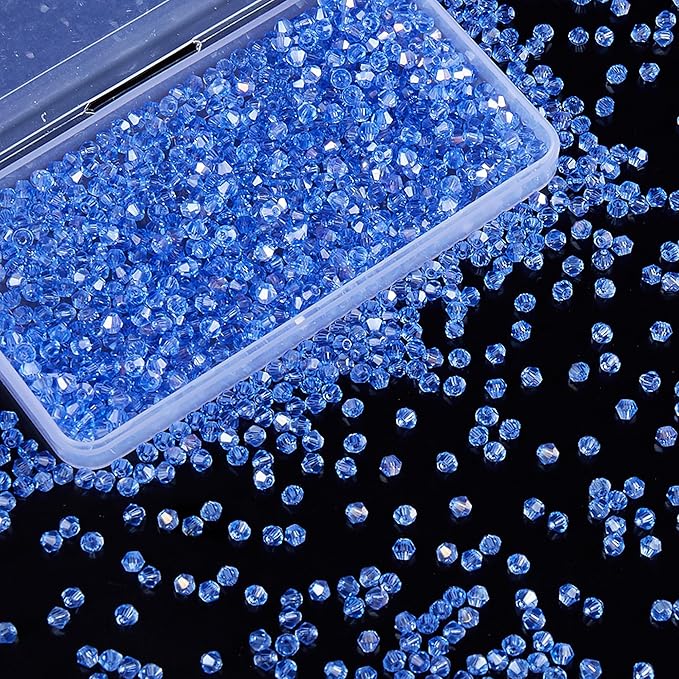 laopottbeads 1100pcs 4mm bicone crystal glass beads for jewelry making, sparkling mini beads for suncatchers, diy bracelets & craft projects(light blue)