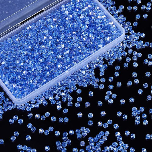 laopottbeads 1100pcs 4mm bicone crystal glass beads for jewelry making, sparkling mini beads for suncatchers, diy bracelets & craft projects(light blue)