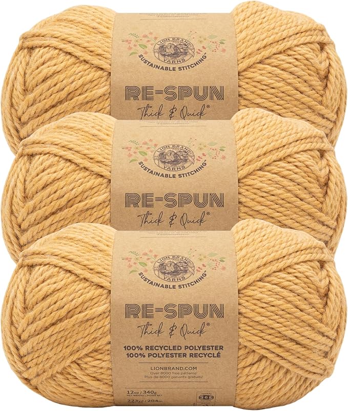 Lion Brand Yarn, Re-Spun Thick & Quick Super Bulky Yarn for Knitting, Crochet, and Crafts, Squash, 3 Pack, Soft Fiber for Chunky Blankets, Bulky Throws, and Cozy Sweaters
