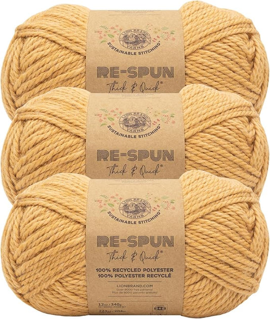 Lion Brand Yarn, Re-Spun Thick & Quick Super Bulky Yarn for Knitting, Crochet, and Crafts, Squash, 3 Pack, Soft Fiber for Chunky Blankets, Bulky Throws, and Cozy Sweaters
