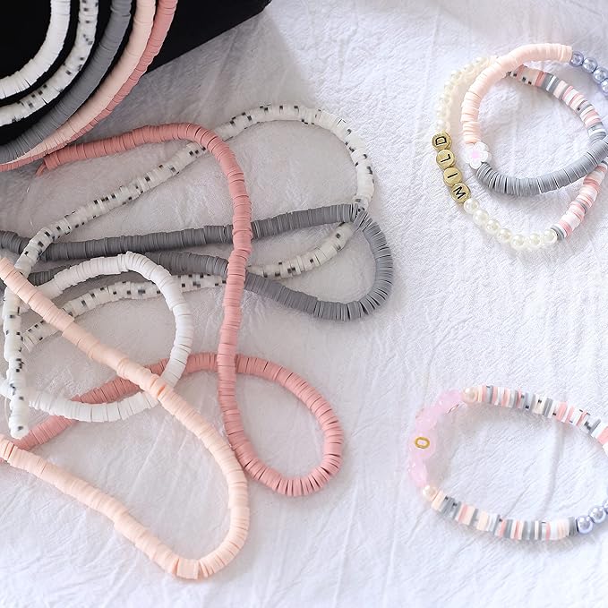 10 Strands Clay Beads for Bracelets Making 3600Pcs Polymer Clay Beads Disc Flat Heishi Beads Round Colorful Handmade Spacer Beads for Jewelry Making DIY Friendship Bracelet Necklace Earrings
