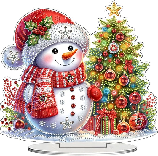 JJFox DIY 5D Tabletop Diamond Art Painting Kit， Desktop Ornament Special Shaped Rhinestone Desk Placement Ornament，Home Stand Up Gem Painting Craft Kit，Gift (Christmas Snowman)