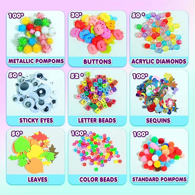 YITOHOP Arts Craft Supplies for Kids, 1000+ PCS Toddler DIY Craft Art Supply Set Include Pipe Cleaners, Pom Poms, Storage Box, 2026 Christmas Holiday Gift for 4-12 Years Old Boys and Girls