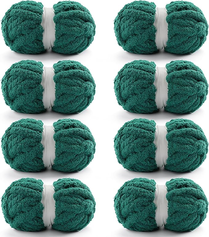 8 Pack Chunky Yarn for Crocheting, Blanket Thick Chenille Yarn for Hand Knitting, Soft Yarn Chunky Yarn for Crochet 28 Yds 7.7 Oz Each Skein (Dark Green)
