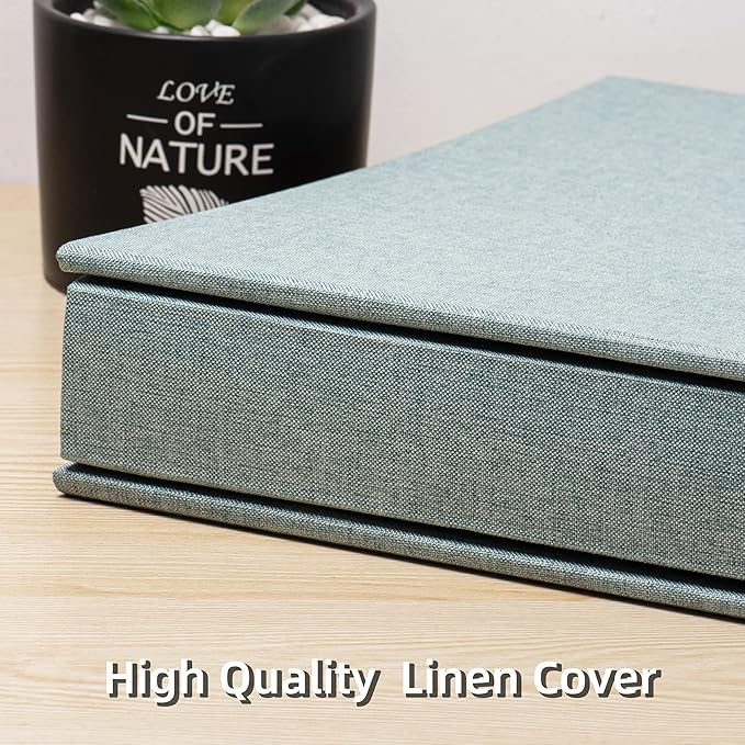 Large Photo Album Self Adhesive 4x6 5x7 3x5 8.5x11 Scrapbook Magnetic Album DIY Scrap Book Length 13 x Width 12.8 (Inches) 120 Sticky Pages Linen Cover DIY Photo Album (Green)