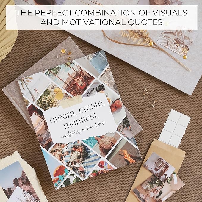 Inspirational Vision Board Kit – Complete Set with Vision Board Book & Felt Board, Motivational Pictures & Quotes to Map Your Goals & Dreams - The Perfect Supplies to Visualize Goal Setting & Success