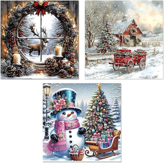 Meothan 3 Pack Diamond Art Kits for Adults, Christmas Diamond Painting Kits for Adults, 5D DIY Round Drill Gem Art Paint with Diamonds Dots Crafts Kits for Home Decor Gift 13.8x13.8inch