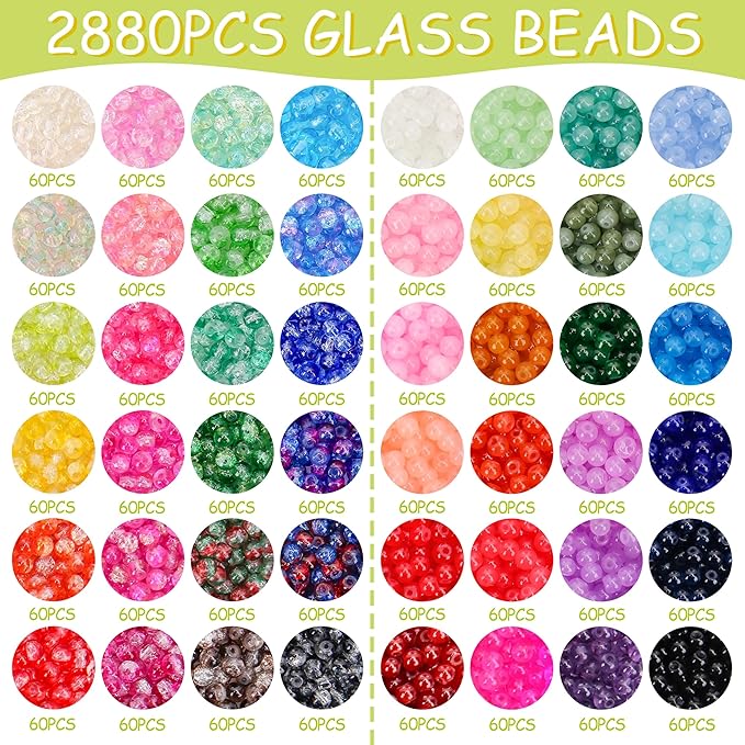 BONNY BOXX 5760 PCs 4mm Round Glass Beads for Jewelry Making, Bulk Crystal Beads in 48 Assorted Colors, Crackle Glass Beads for Bracelets, Necklaces, Earrings, Jewelry Design & DIY Art Projects