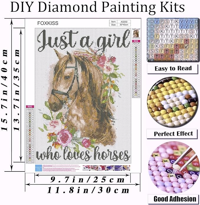 FOXKISS Art Craft Kit, Full Drill Diamond Dots Painting for Adults, Horse Design, 12x16inch
