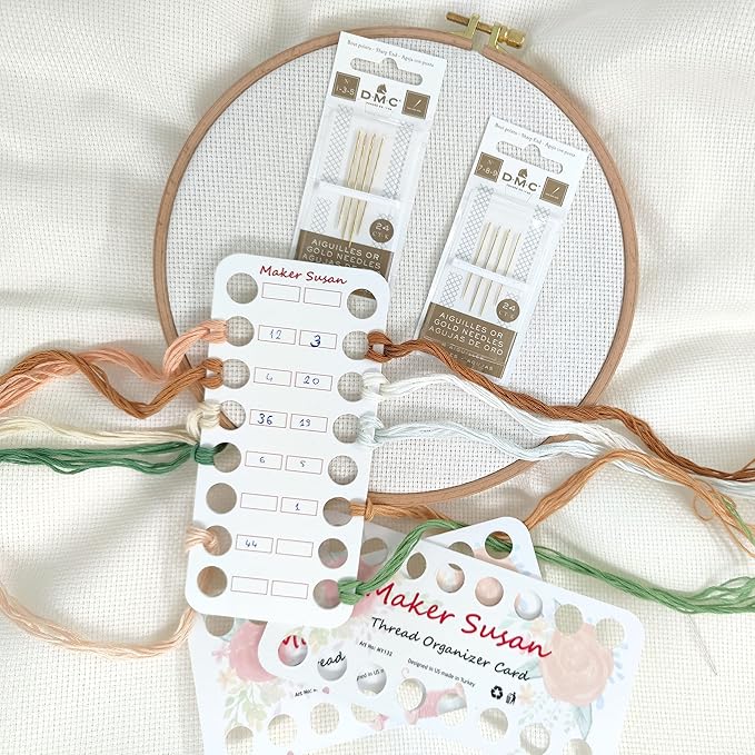 DMC Gold Embroidery Hand Needles (1-3-5-7-8-9 Bundle Pack), Large Eye Sharp End Embroidery and Cross Stitch Needles with Maker Susan Thread Organizer Card (Total 8 Needles, 1 Organizer Card)