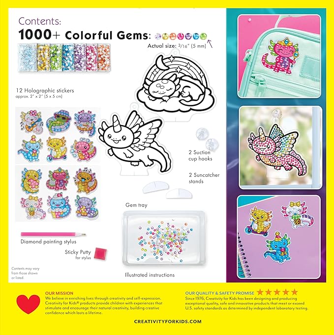 Creativity for Kids Big Gem Diamond Painting Axolotl: Girl Toys and Crafts for Ages 6-8+