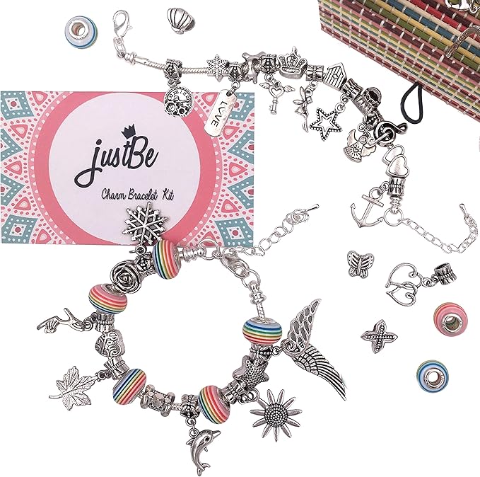 justBe Charm Bracelet Making Kit DIY Craft Jewelry Gift Set for Kids Girls Teens