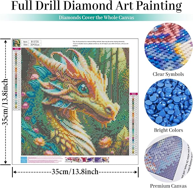 Fountor Dragon Diamond Art Kits for Adults, Dragon Diamond Painting Kits with Round Diamonds, 5D Full Drill Gem Art Canvas Painting Kit for Beginners Home Wall Decor 14" x 14"