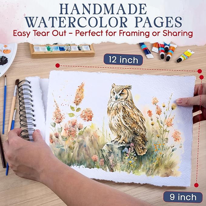 Wanderings Tear Out Watercolor Journal - 9"x12" - Premium Art Journal with Handmade Deckle Edge Paper Featuring 350 GSM Cold Press Paper for Scrapbook, Watercolor Album, Sketchbook, Drawing Pad
