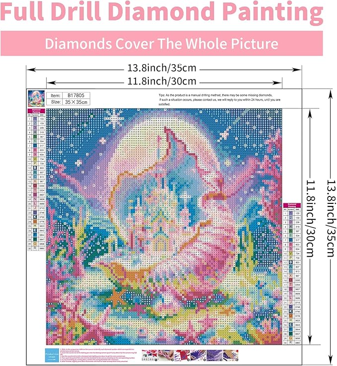 GEEHEIY Castle Diamond Art Kits for Adults, 5D Sea Shells Diamond Painting Kits for Beginner, DIY Full Drill Round Gem Art for Home Wall Decor 14 x14 Inch