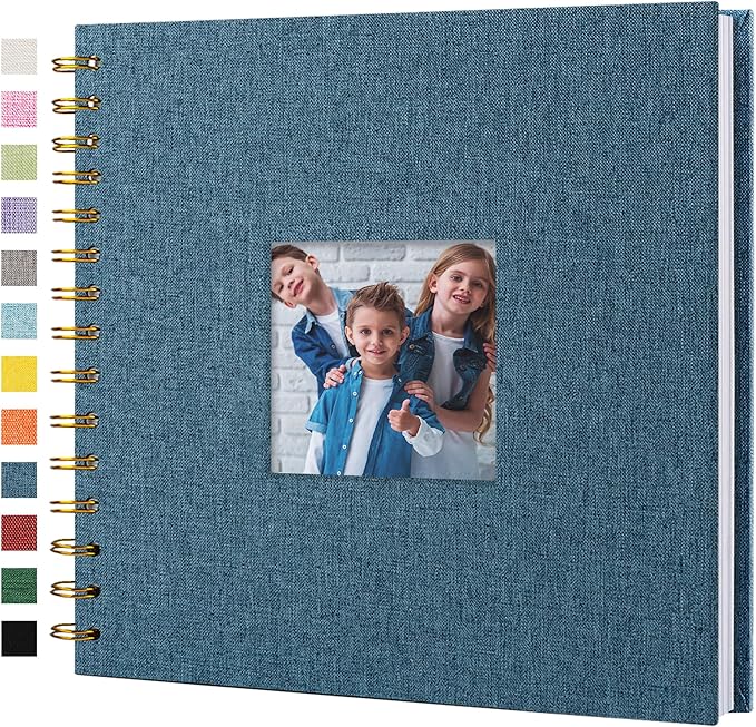 Scrapbook Photo Album Linen Cover, 8 x 8 Inch Hardcover Kraft White Pages Memory Book, for Travel Wedding Guest Book Christmas Baby Shower (20 Sheets/ 40 Pages,Blue)
