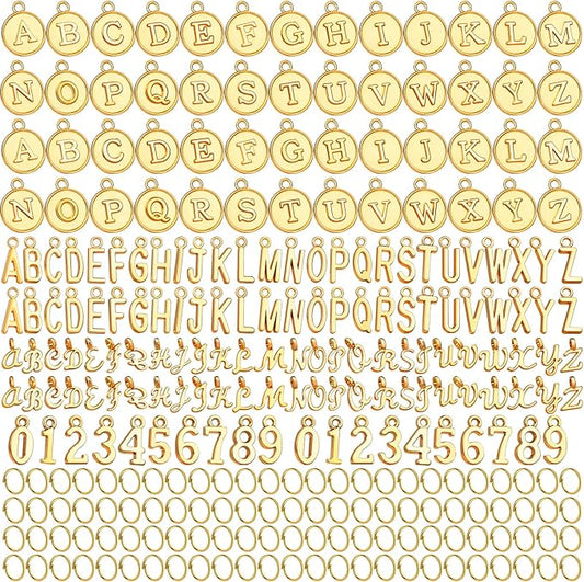 LEOBRO Letter Charms, 376 Pcs Gold Charms for Jewelry Making, Bracelet Necklace Charm & Jump Rings, Jewelry Making Supplies, Gold