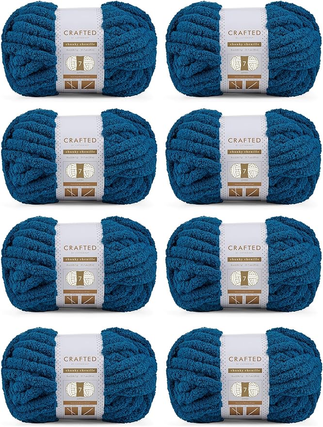 Crafted By Catherine Chunky Chenille Yarn - 8 Pack (8 oz / 227 g, 31.7 Yards Each Skein), Turquoise, Gauge 7 Jumbo