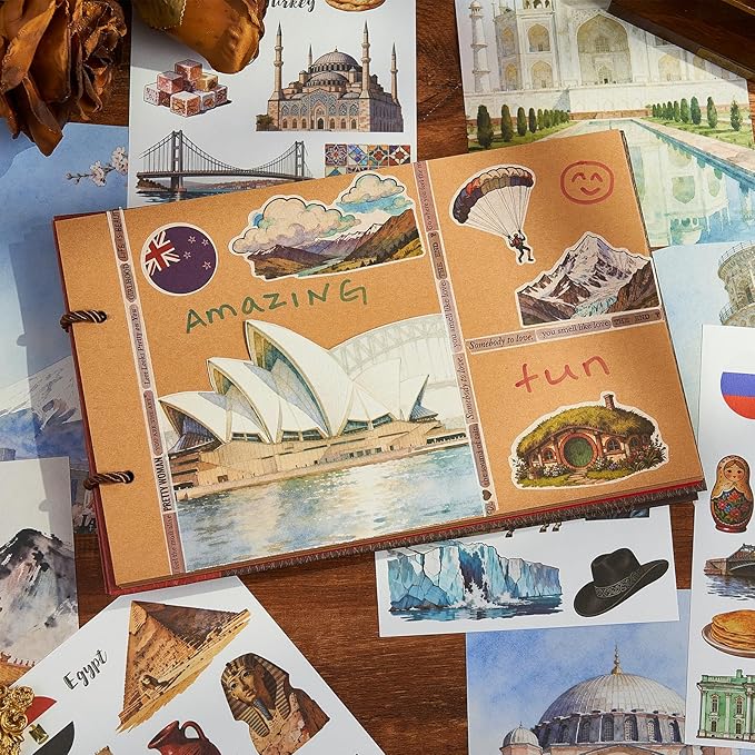 Gemmapylor 280PCS Travel Journaling Supplies, Scrapbook Paper Kit with 220+ Washi Stickers, Junk Journal Ephemera Set for Scrapbooking, Planner Decoration & Art Collage