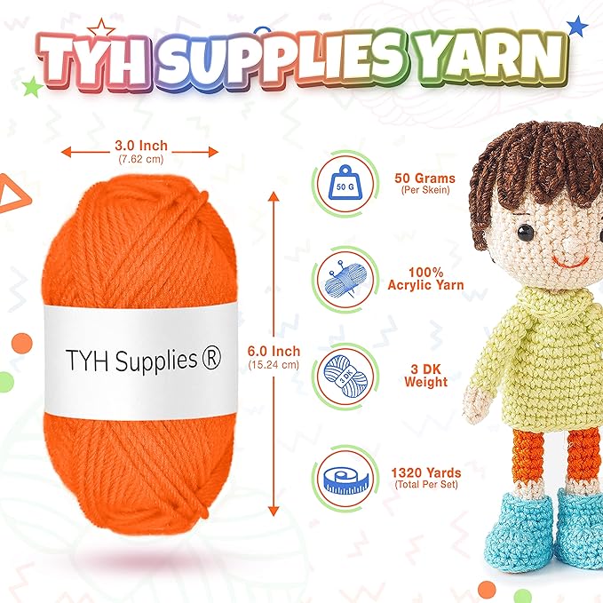 TYH Supplies 12 Acrylic Yarn Skeins | 1320 Yards Soft DK Light Worsted Yarn for Knitting, Crocheting & Crafts – Crochet Kit for Beginners, Amigurumi, Hats, Scarves, Blankets & Small Projects
