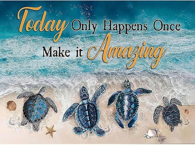 Sea Turtle Stamped Cross Stitch Kits for Adults -Beach Embroidery Kits for Beginners Adults,11 CT Patterns Dimensions Counted Cross Stitch Kits for Adults Arts Craft 12x16 inch