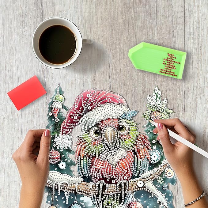 SENQAO Christmas Diamond Art Hanging Kits for Adults Kids, Parrot Diamond Art Suncatchers, 5D Special Shape Diamond Painting Pendant Window Ornament Gifts for Home Door Wall Decor