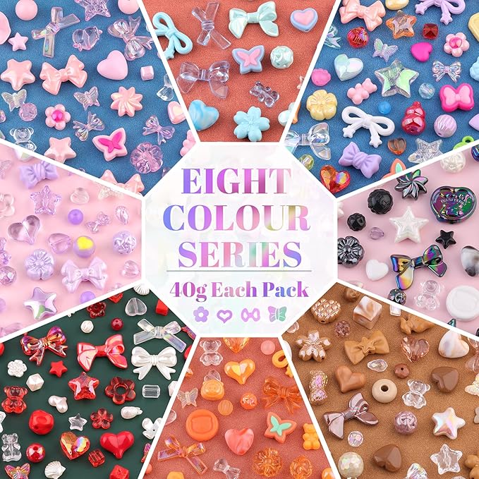 500-550PCS TINKRSTUFF Assorted Acrylic Beads,Mixed Cute Beads for Bracelet Making, Aesthetic Butterfly GummyBear Star Flower Bow Kawaii Charms for Jewelry Necklace Making DIY Keychain Phone Charm
