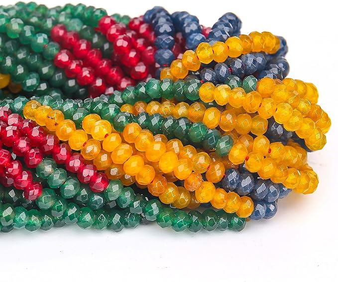 2 Strands Colored Mix Tourmaline Jade Beads for Jewerly Making, 3 * 4mm Faceted Rondelle Gemstone Crystal Beads for DIY Bracelet Necklace Crafts