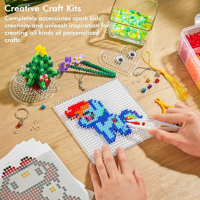 Fuse Beads, 21,000 pcs Fuse Beads Kit 22 Colors 5MM for Kids, Including 8 Ironing Paper,48 Patterns, 4 Pegboards, Tweezers, Beads Compatible Kit by INSCRAFT
