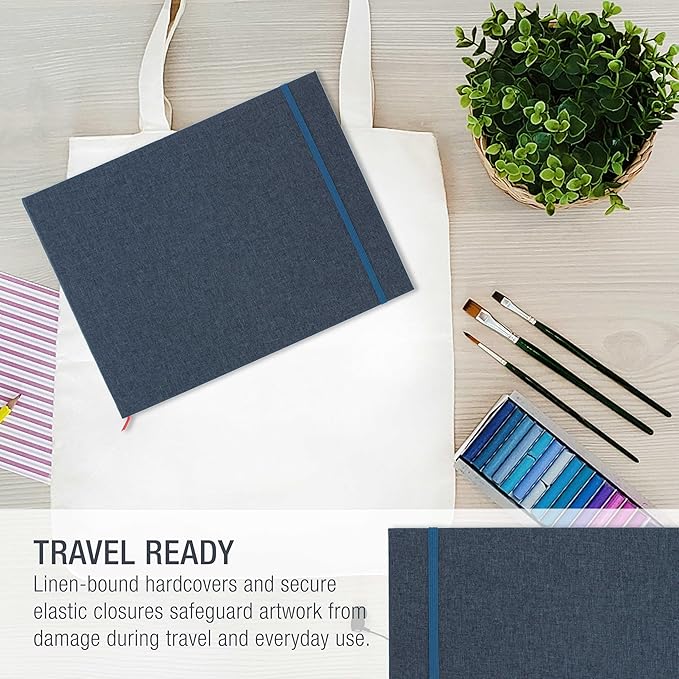 U.S. Art Supply 9" x 12" Watercolor Book (2 Pack, 76 Sheets Each) - 110lb (230 GSM) Linen-Bound Hardcover Artist Paper Pads - Acid-Free Cold-Pressed Watercolor Paper Pad Mixed Media