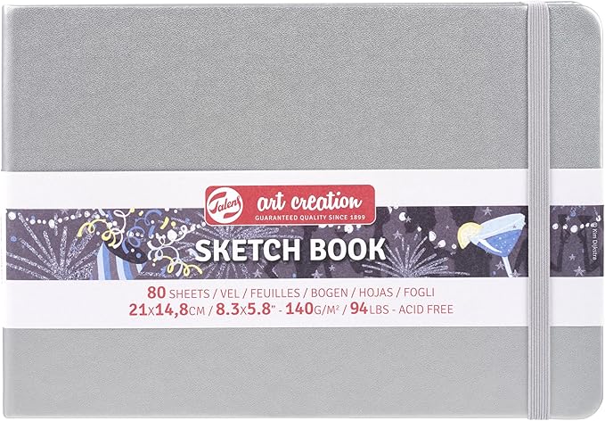 Talens Art Creation T9314-045M 445977 Talens Art Creation Sketchbook, Drawing Notebook, 80 Sheets (21 x 15 cm), Shiny Silver, 4.9 oz/yd² Thick, 5.9 oz/yd², Fine, Acid-Free Paper, 80 Sheets
