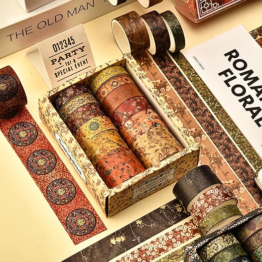 12 Rolls Chinoiserie Washi Tape Set Chinese Arts Adhesive Tapes Geometric Garden Decorative Masking Tape Sets for Craft, Kids, Scrapbook, DIY, Gift Wrapping (Ode to The River)