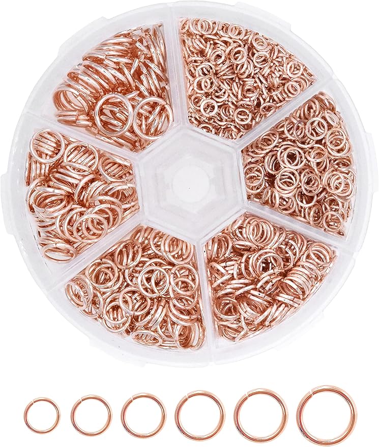 Mandala Crafts Assorted Rose Gold Color Jump Rings Jewelry Findings Metal O Rings for Jewelry Making Supplies - 1250 4mm to 10mm Small Open Jump Rings Kit for Necklace Earring