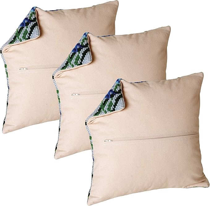 Thea Gouverneur Cushion Back Kit with Zipper - Set of 3 - Beige - for Any 16x16 Inch (40x40cm) Cushion- Cross Stitch Creations - Embroidery - Embroidery Kit for Adults - 23.59993