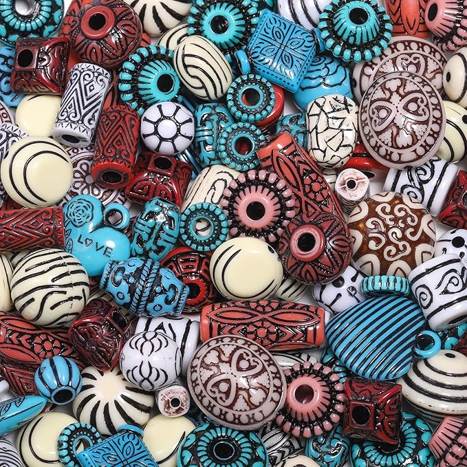 7.5 OZ Assorted Vintage Acrylic Beads for Jewelry Making, Song Xi Unique Flower Rose Czech Beads for Bracelet Earrings, Bohemia Style, Bulk, DIY Holiday Gift (240-260 PCS, Dzi Color)