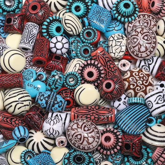 7.5 OZ Assorted Vintage Acrylic Beads for Jewelry Making, Song Xi Unique Flower Rose Czech Beads for Bracelet Earrings, Bohemia Style, Bulk, DIY Holiday Gift (240-260 PCS, Dzi Color)