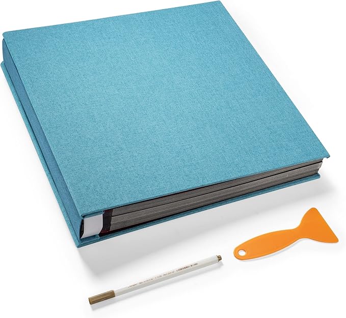 Large Photo Album Self Adhesive 4x6 5x7 3x5 8.5x11 Scrapbook Magnetic DIY - 13 x 12.8 Inches, 120 Black Sticky Pages, Linen Cover (Sky Blue)