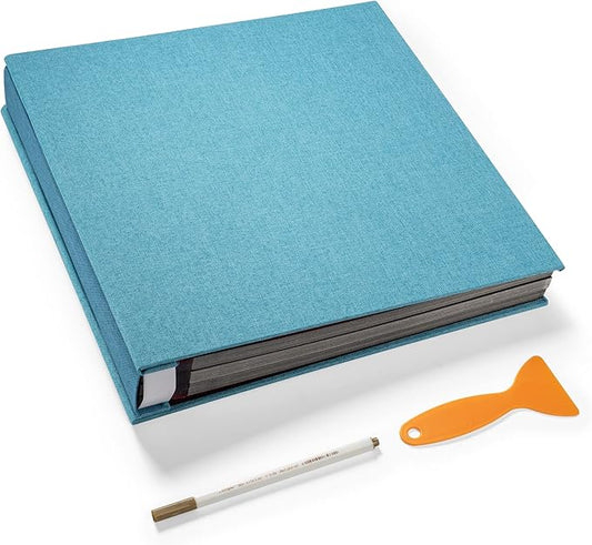 Large Photo Album Self Adhesive 4x6 5x7 3x5 8.5x11 Scrapbook Magnetic DIY - 13 x 12.8 Inches, 120 Black Sticky Pages, Linen Cover (Sky Blue)