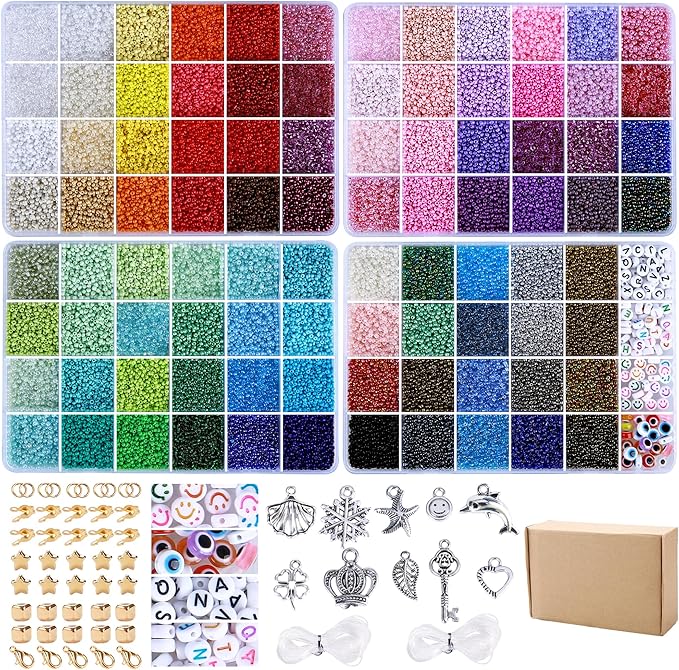 greentime 49000pcs 2mm seed beads 92 colors small beads kit bracelet beads with pendant charms kit and letter beads for bracelets necklace ring making, diy, art and craft