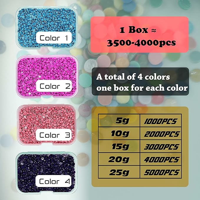 Carsilers Diamonds Painting Accessories,Replacement for Missing Round Drills 3011 3012 3013 3021,Rhinestone Resin Diamond Drill,4 Colors Beads Gems Stones,3500pcs per Color