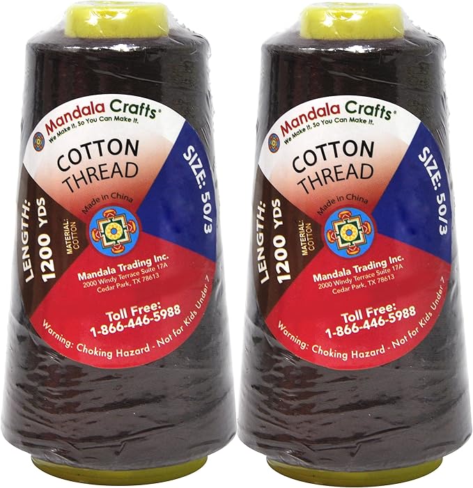 Mandala Crafts Chocolate Brown Thread Cones for Machine and Hand Quilting - 2400 Yds 50 WT Multiple Purpose Mercerized 100% Cotton Threads for Sewing Machine Serger Embroidery